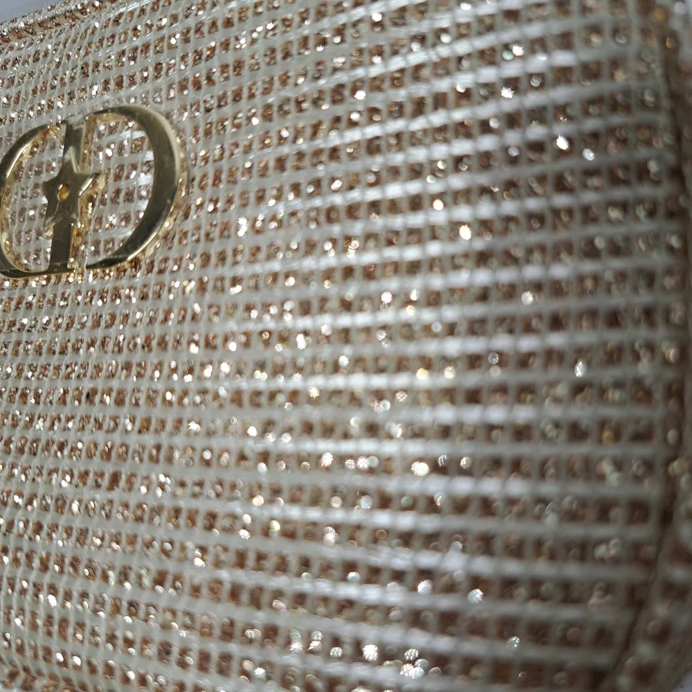 Dior 2025 Holiday Edition Gold Metallic Woven Top Handle Cosmetic Pouch
